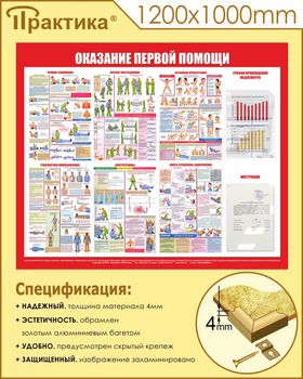 С17 Стенд оказание первой помощи (1200х1000 мм, пластик ПВХ 3 мм, алюминиевый багет золотого цвета) - Стенды - Стенды по первой медицинской помощи - ohrana.inoy.org