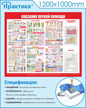 С17 Стенд оказание первой помощи (1200х1000мм, Пластик ПВХ 3 мм, Карманы, Прямая печать на пластик ) - Стенды - Стенды по первой медицинской помощи - ohrana.inoy.org